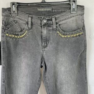 Rock & Republic Black Skinny Berlin Jeans with Gold Chain Pockets Size 10
